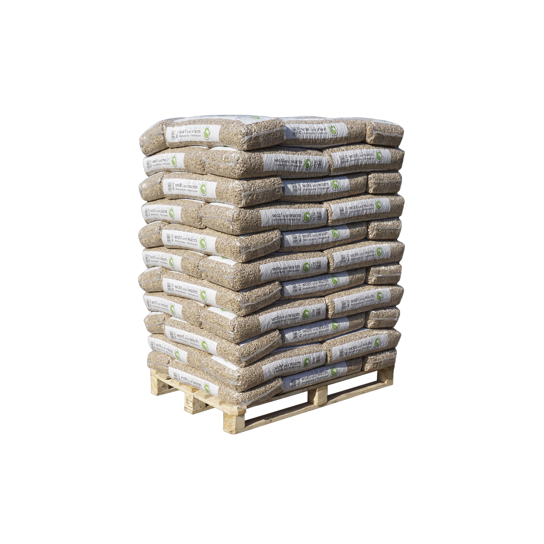 Pellets im Sack auf Palette