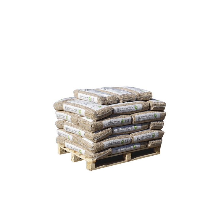 Pellets im Sack auf Palette halb